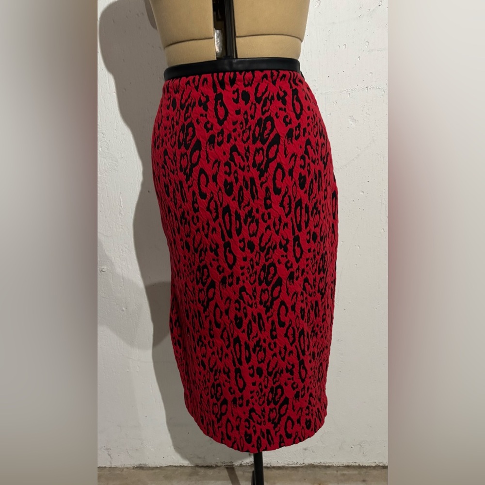 Express Red and Black Animal Print Midi Skirt
